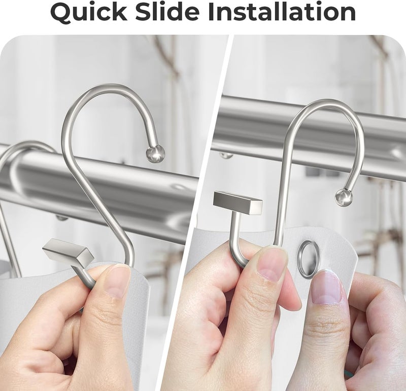 Bathway Shower Curtain Hooks, Nickel Shower Curtain Rings Rust Proof, 12PCS Shower Hooks for Shower Curtain, T-Bar Design Convenient Elegant Shower Curtain Hangers for Bathroom Kitchen Wardrobe - Image 4